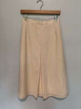 Flash Cream Wool Blend Midi Skirt with Front Inverted Pleat